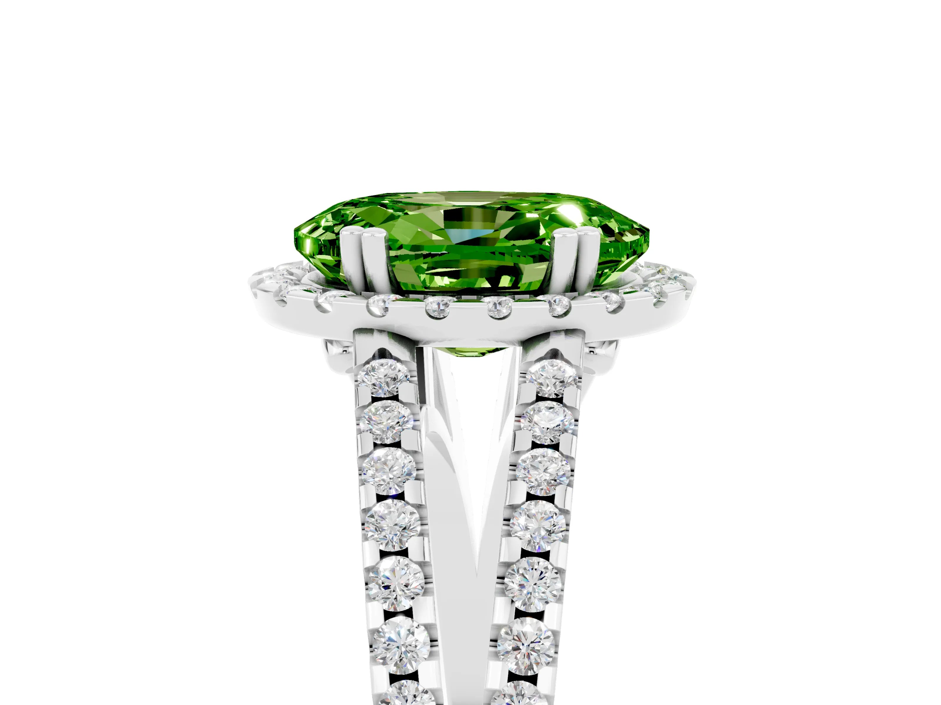 White gold Oval Cut Peridot Halo Split Shank Engagement Ring_17