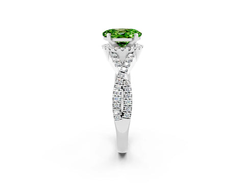 White gold Oval Cut Peridot Halo Twist Band Solitaire Prong Setting Ring_2