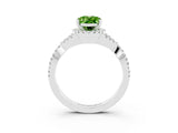 White gold Oval Cut Peridot Halo Twist Band Solitaire Prong Setting Ring_3