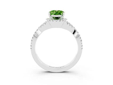 White gold Oval Cut Peridot Halo Twist Band Solitaire Prong Setting Ring_3