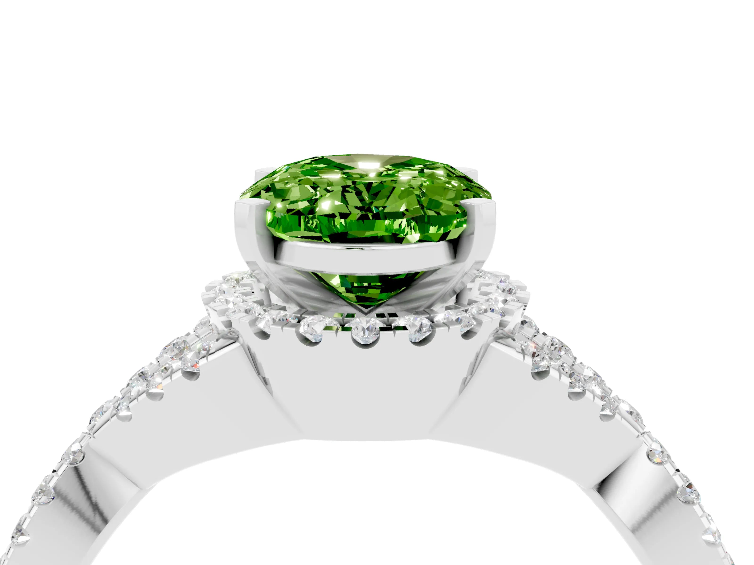 White gold Oval Cut Peridot Halo Twist Band Solitaire Prong Setting Ring_4