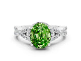 White gold Oval Cut Peridot  Halo Twist Band Solitaire Prong Setting Ring_48