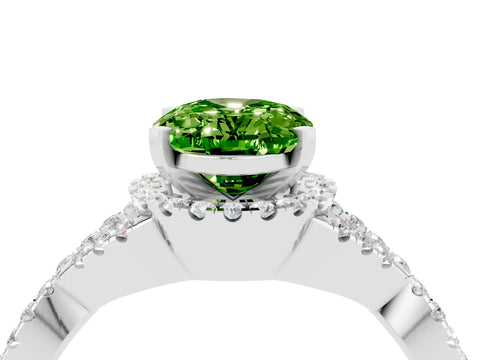 White gold Oval Cut Peridot Halo Twist Band Solitaire Prong Setting Ring_4