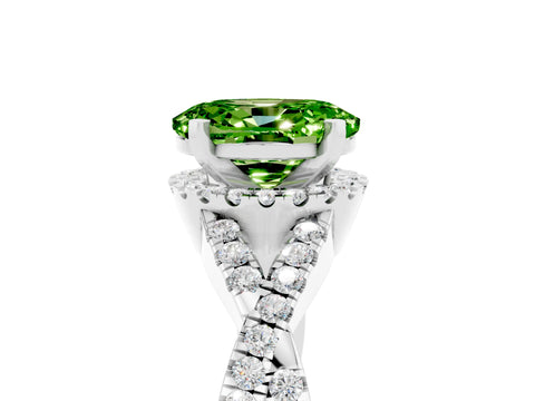 White gold Oval Cut Peridot Halo Twist Band Solitaire Prong Setting Ring_5
