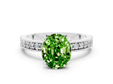White gold Oval Cut Peridot Milgrain Pavé Engagement Ring with Four-Prong Setting_12