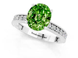 White gold Oval Cut Peridot Milgrain Pavé Engagement Ring with Four-Prong Setting_13