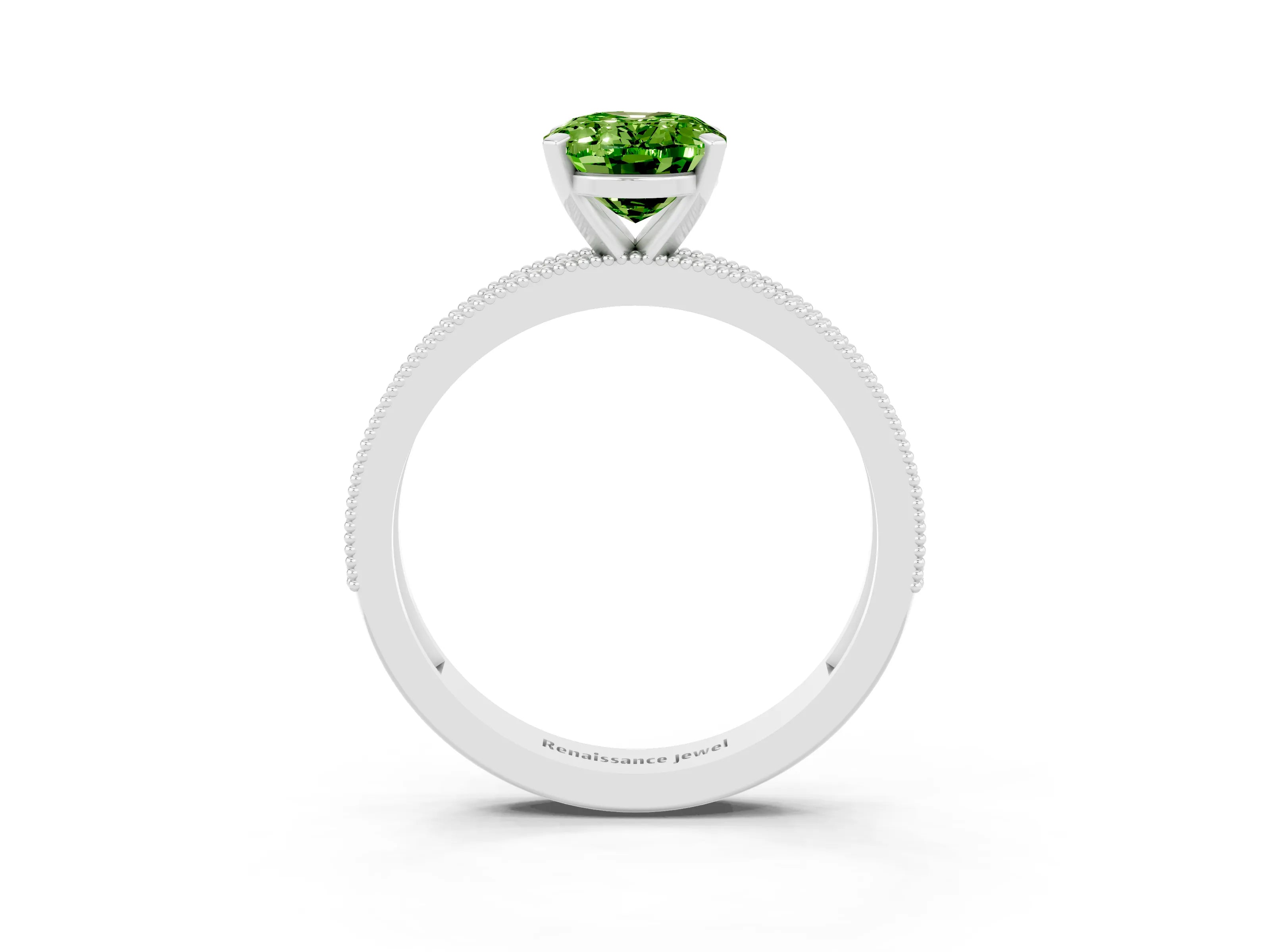 White gold Oval Cut Peridot Milgrain Pavé Engagement Ring with Four-Prong Setting_15