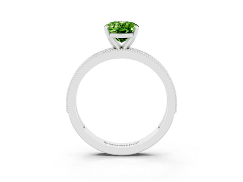 White gold Oval Cut Peridot Milgrain Pavé Engagement Ring with Four-Prong Setting_15