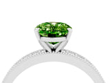 White gold Oval Cut Peridot Milgrain Pavé Engagement Ring with Four-Prong Setting_16