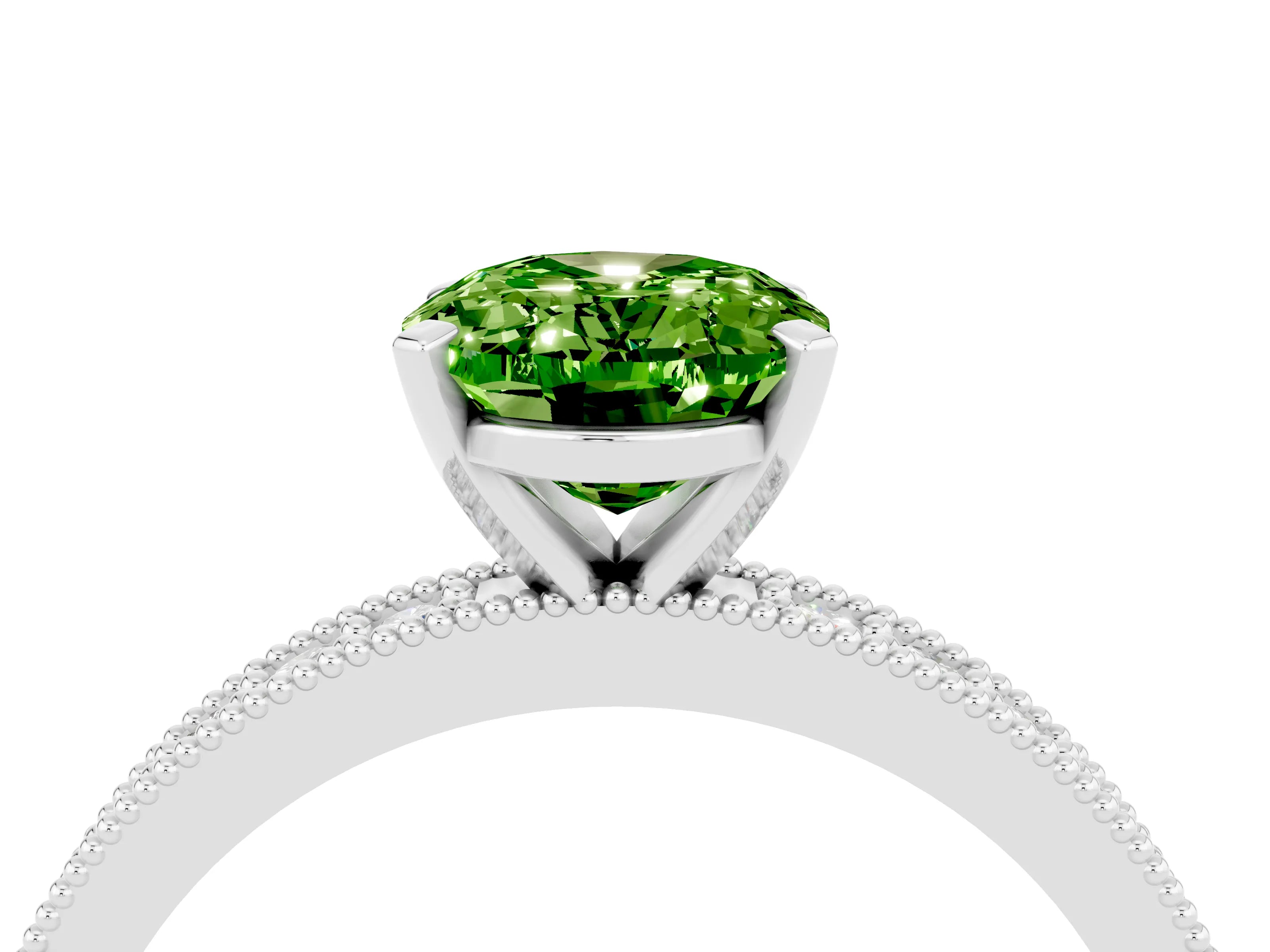 White gold Oval Cut Peridot Milgrain Pavé Engagement Ring with Four-Prong Setting_16