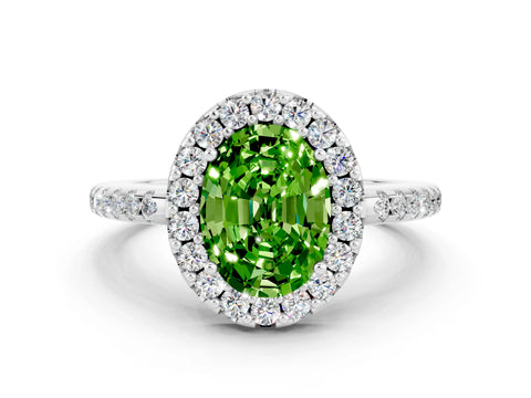 White gold Oval Cut Peridot Pavé Halo Ring with Four-Prong Setting_12