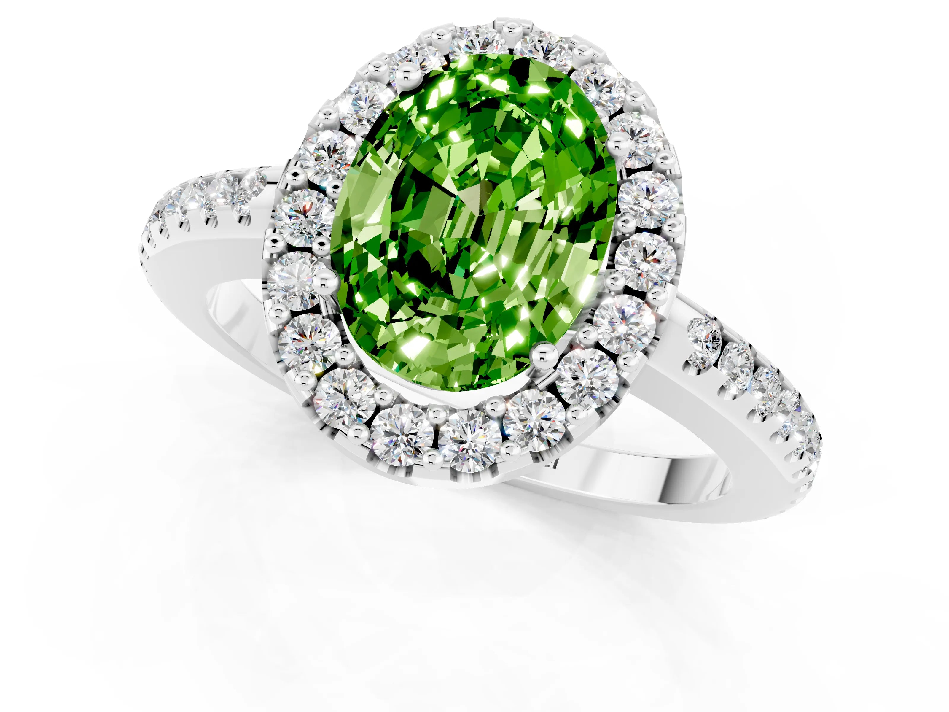 White gold Oval Cut Peridot Pavé Halo Ring with Four-Prong Setting_13