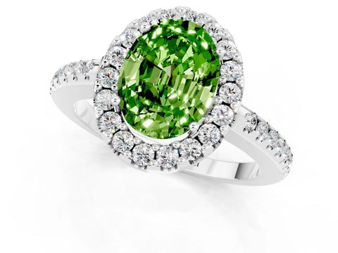White gold Oval Cut Peridot Pavé Halo Ring with Four-Prong Setting_13