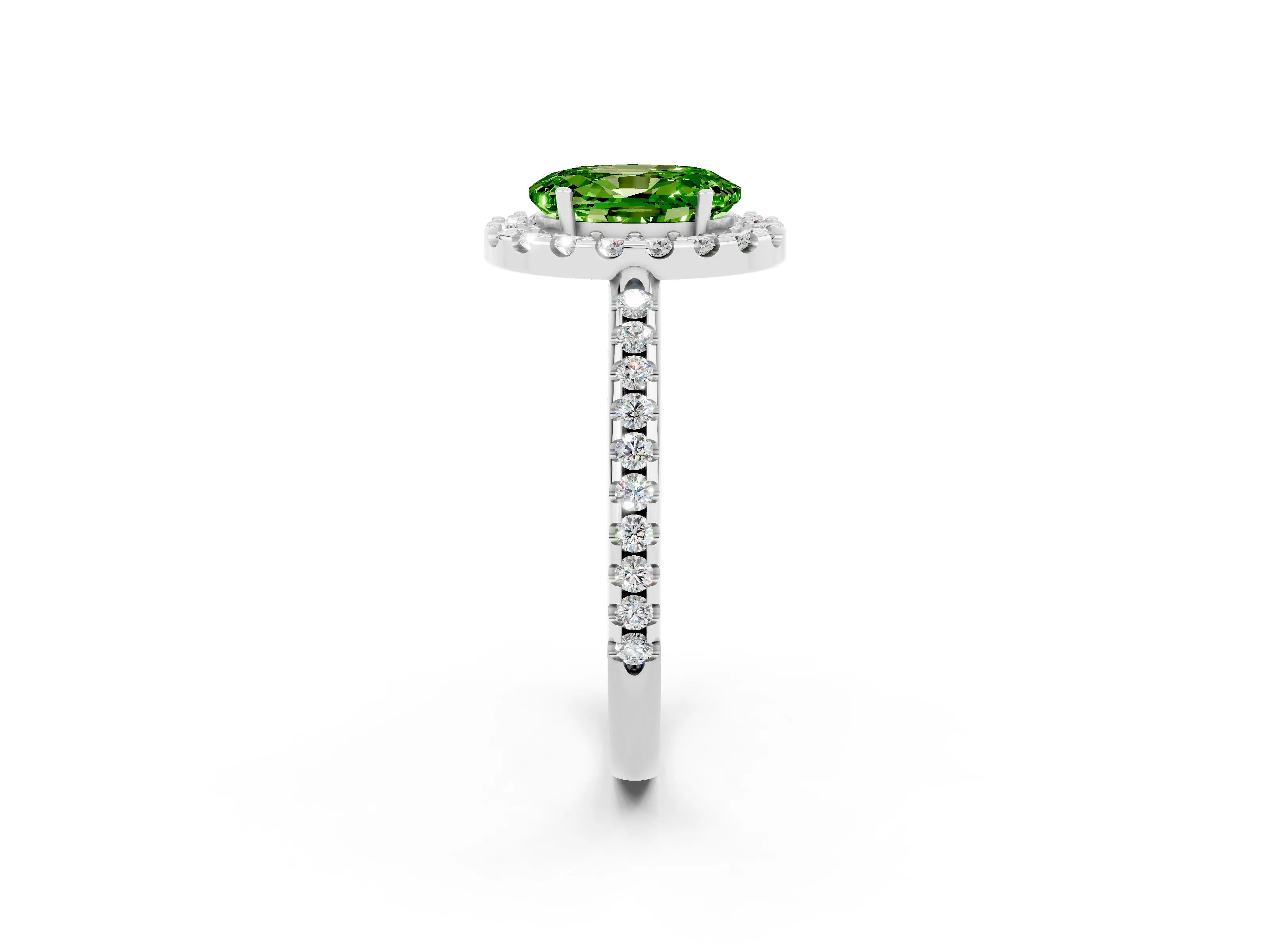 White gold Oval Cut Peridot Pavé Halo Ring with Four-Prong Setting_14