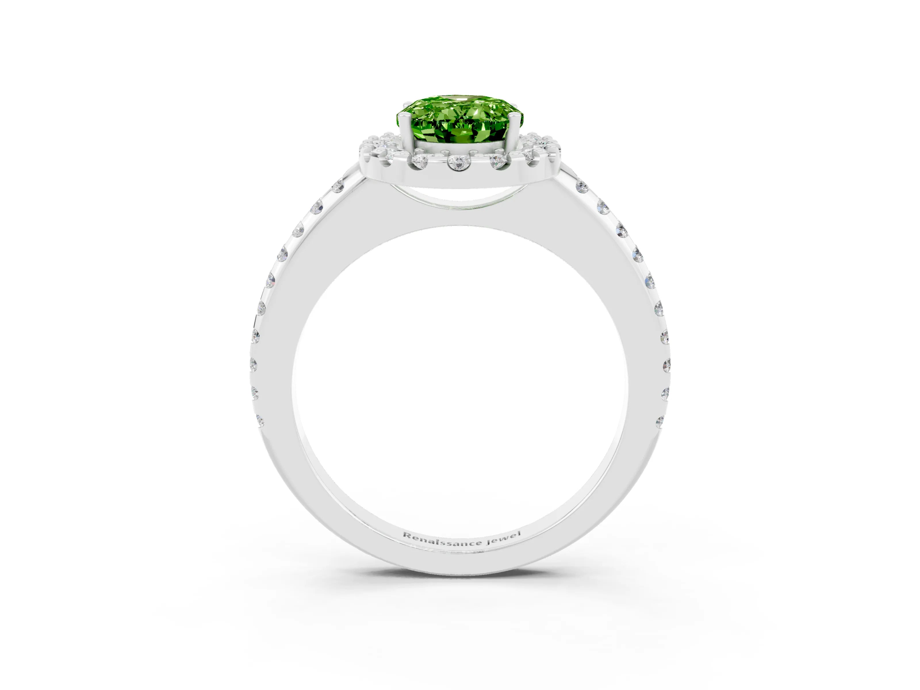 White gold Oval Cut Peridot Pavé Halo Ring with Four-Prong Setting_15