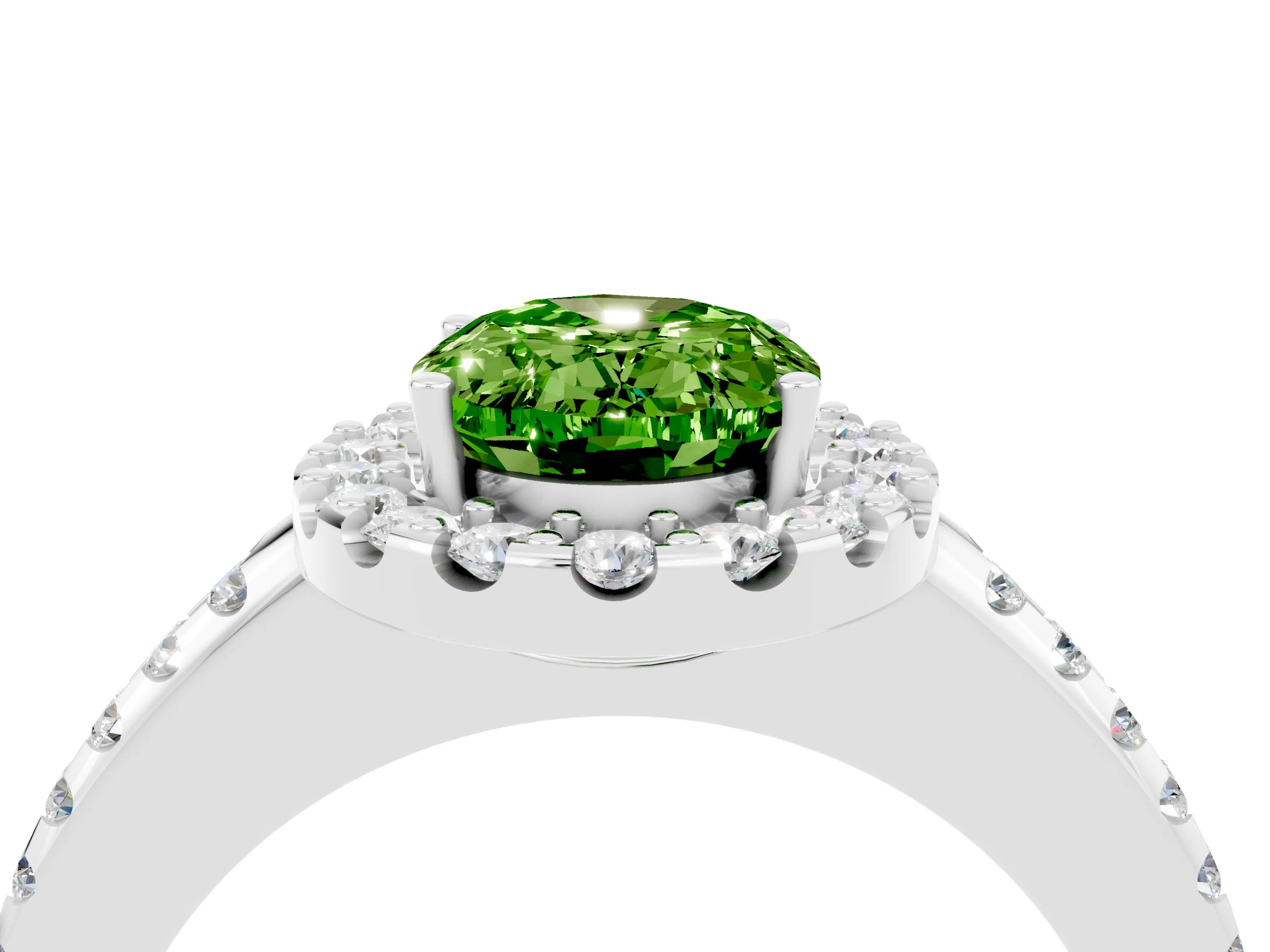White gold Oval Cut Peridot Pavé Halo Ring with Four-Prong Setting_16
