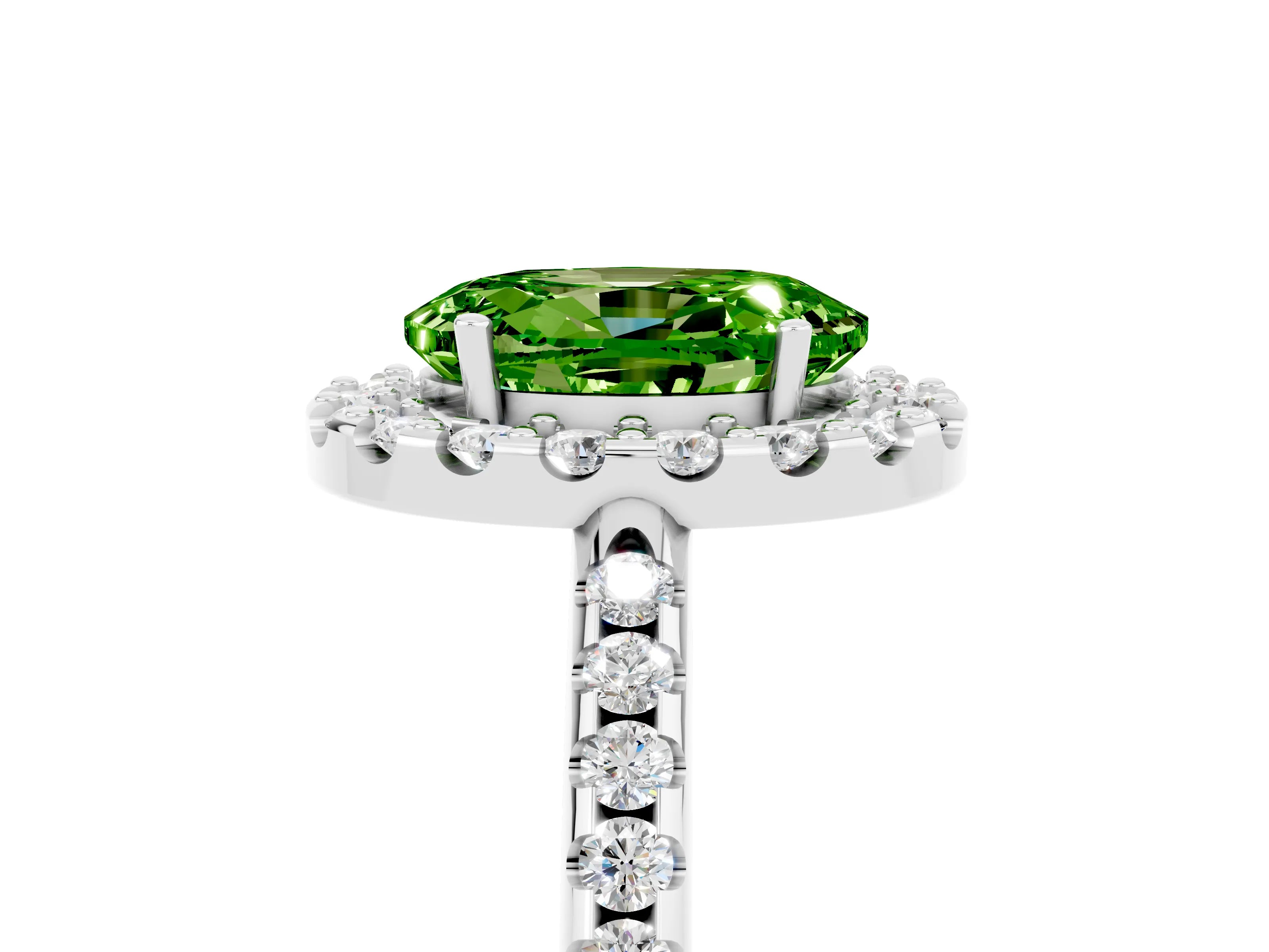White gold Oval Cut Peridot Pavé Halo Ring with Four-Prong Setting_17
