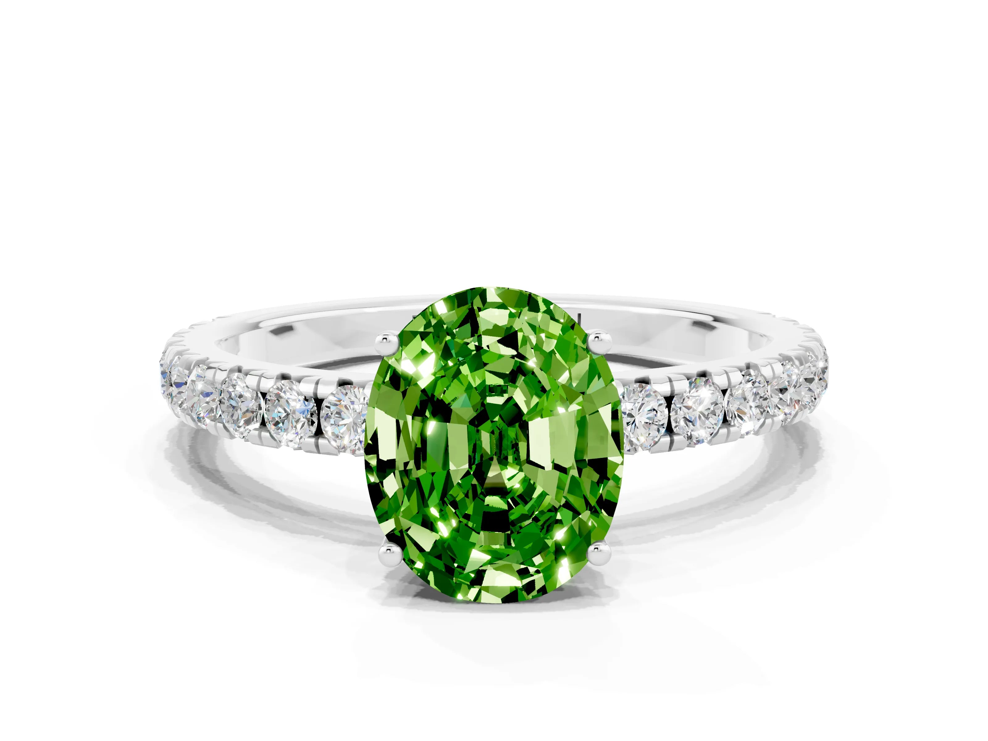 White gold Oval Cut Peridot Pavé Solitaire Engagement Ring with Four-Prong Setting_12
