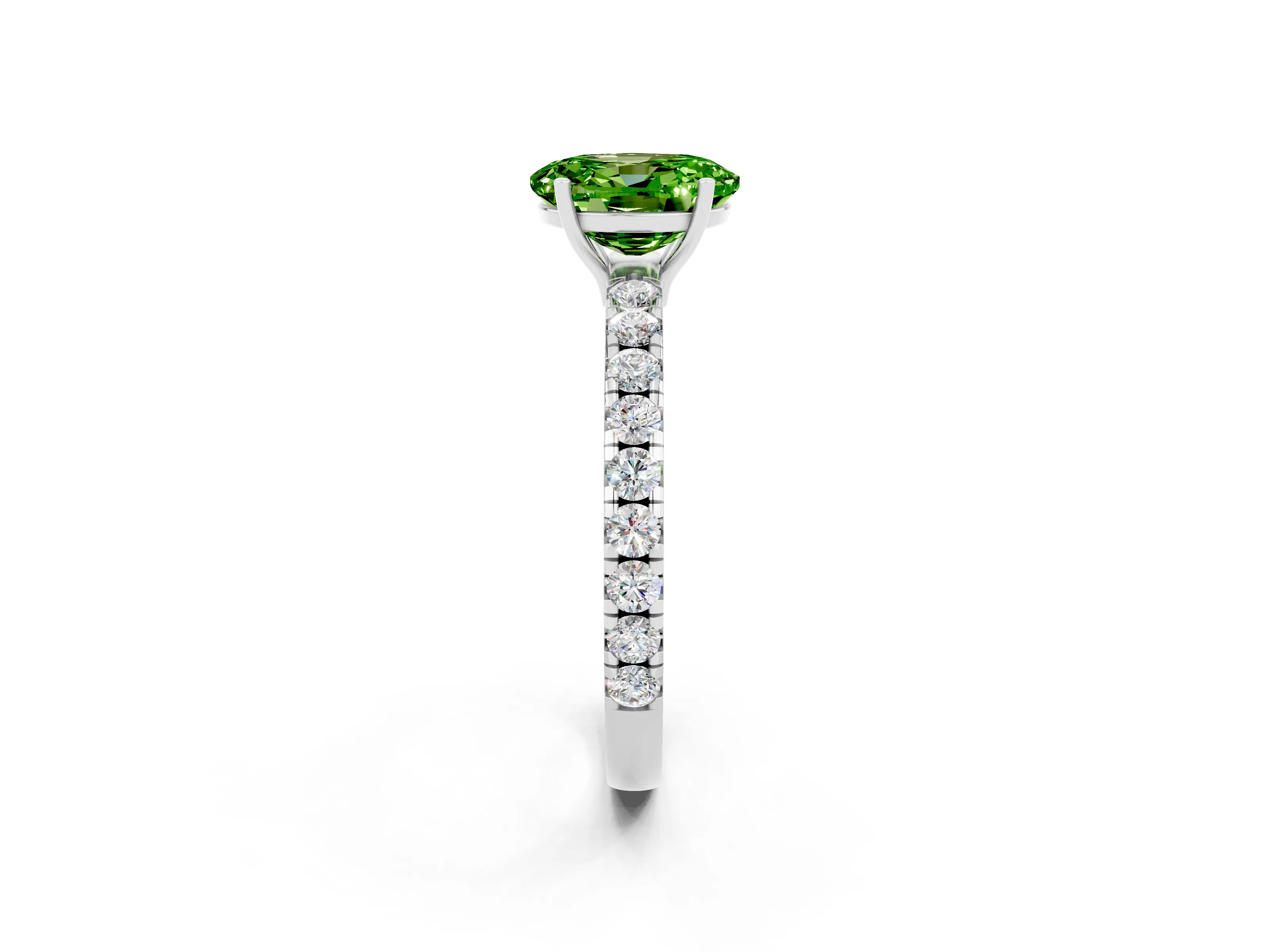 White gold Oval Cut Peridot Pavé Solitaire Engagement Ring with Four-Prong Setting_14