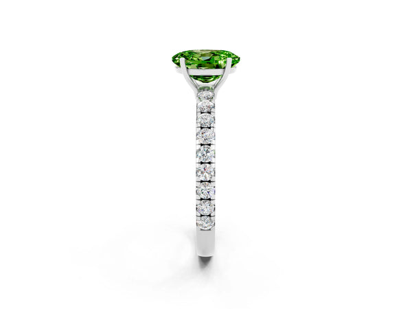 Silver Oval Cut Peridot Pavé Solitaire Engagement Ring with Four-Prong Setting