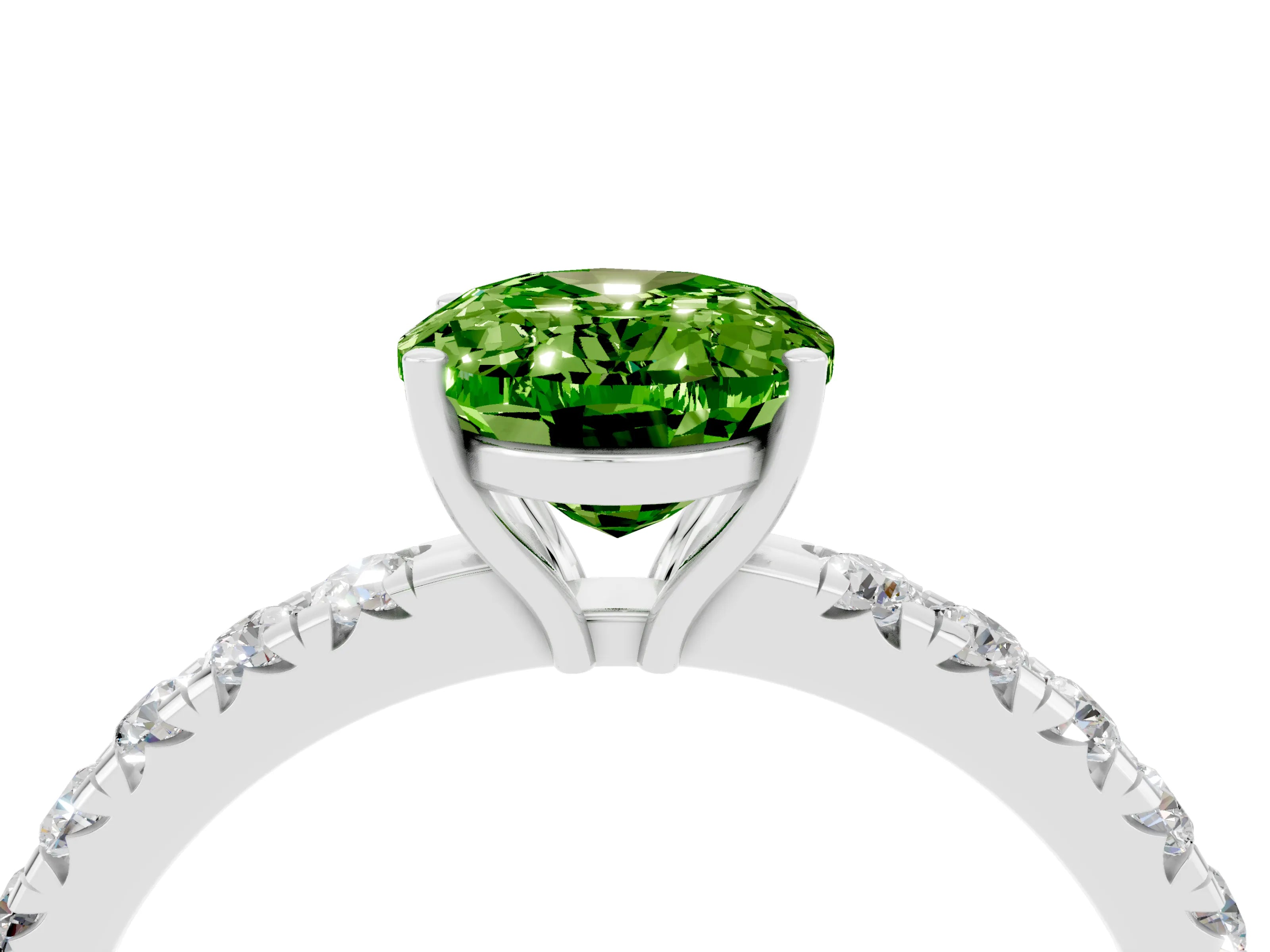 White gold Oval Cut Peridot Pavé Solitaire Engagement Ring with Four-Prong Setting_16
