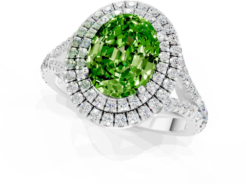White gold Oval Cut Peridot Pavé Split Shank Double Halo Engagement Ring_1