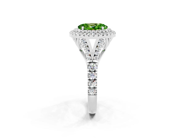 White gold Oval Cut Peridot Pavé Split Shank Double Halo Engagement Ring