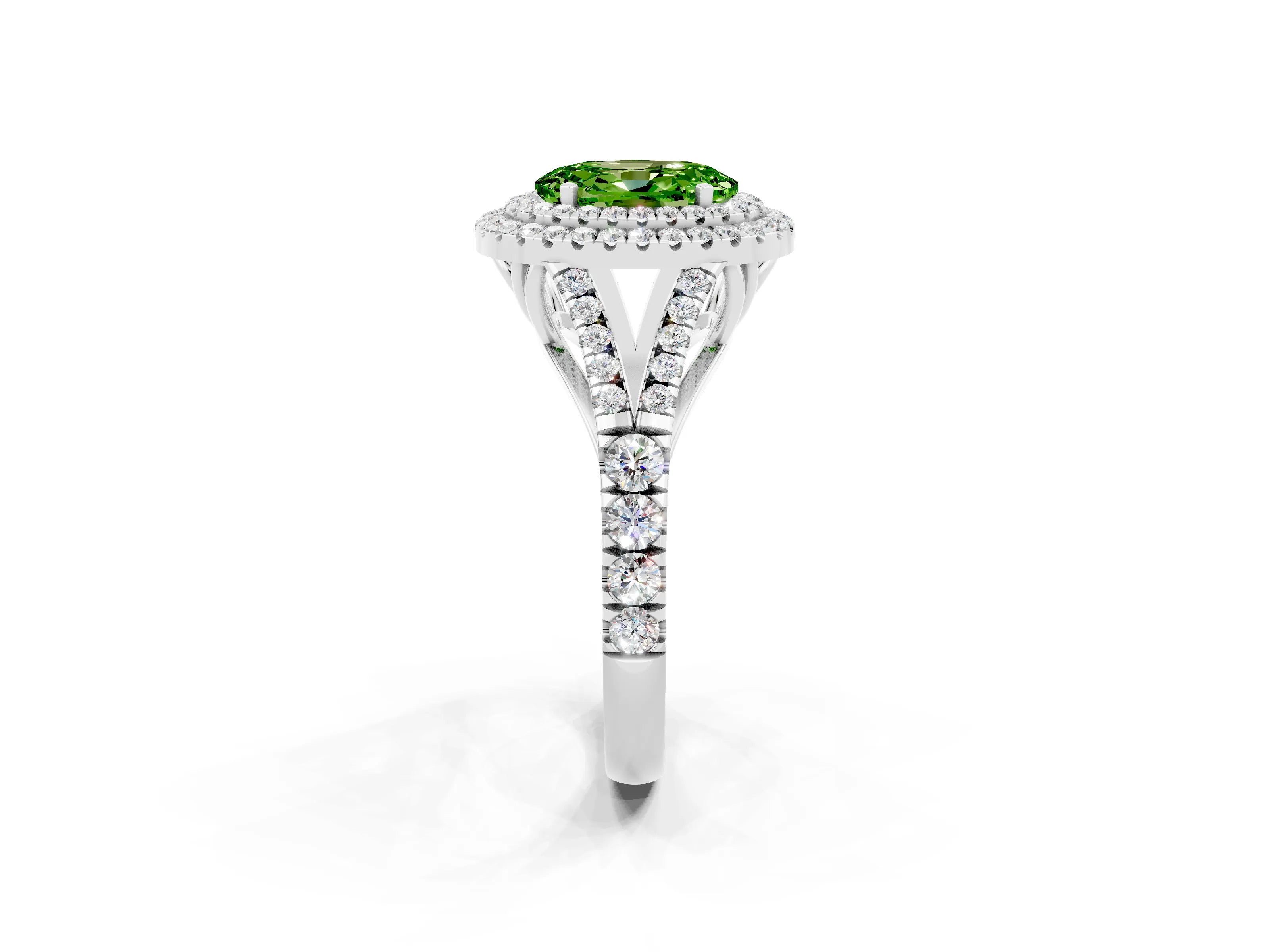 White gold Oval Cut Peridot Pavé Split Shank Double Halo Engagement Ring_2