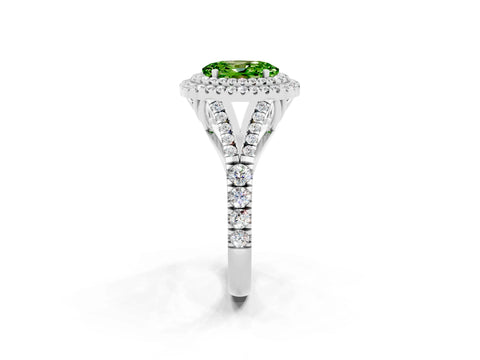 White gold Oval Cut Peridot Pavé Split Shank Double Halo Engagement Ring_2