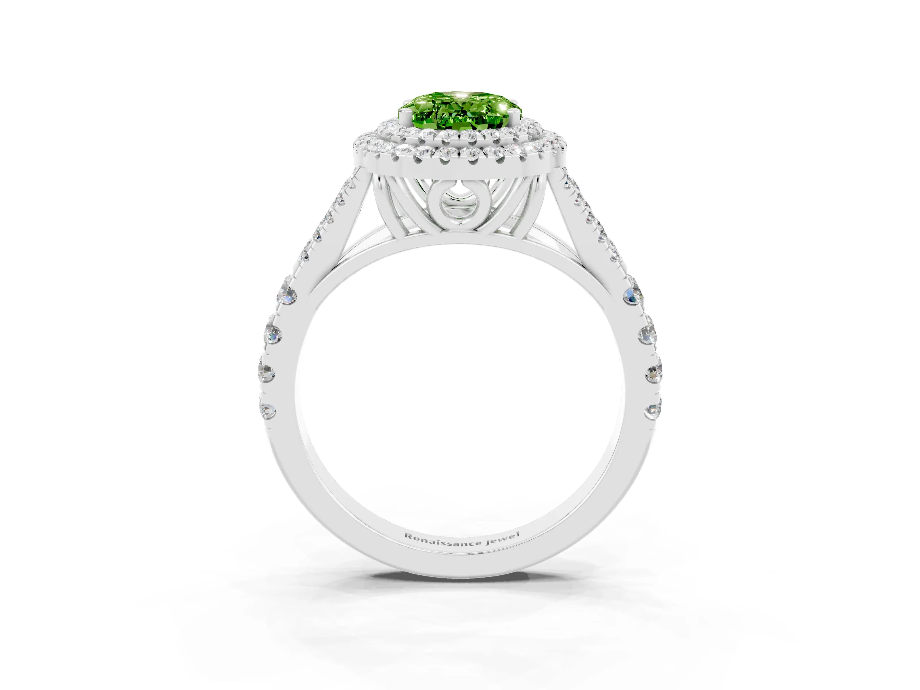 White gold Oval Cut Peridot Pavé Split Shank Double Halo Engagement Ring_3