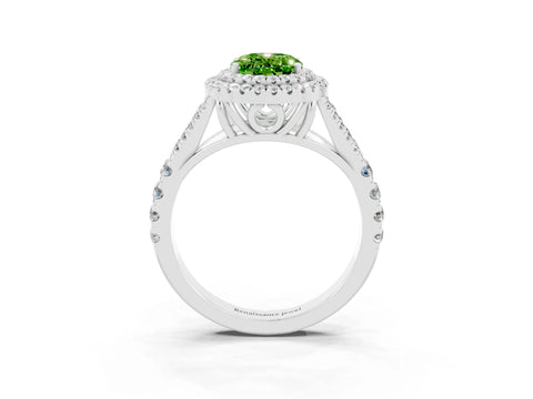 White gold Oval Cut Peridot Pavé Split Shank Double Halo Engagement Ring_3