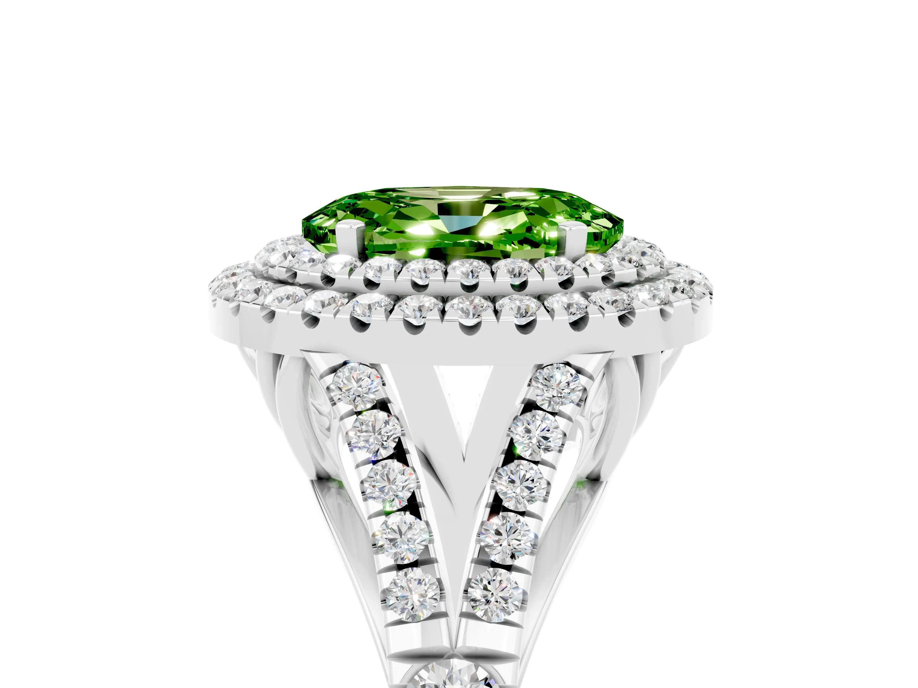 White gold Oval Cut Peridot Pavé Split Shank Double Halo Engagement Ring_5