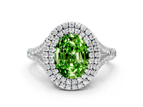 White gold Oval Cut Peridot Pavé Split Shank Double Halo Engagement Ring