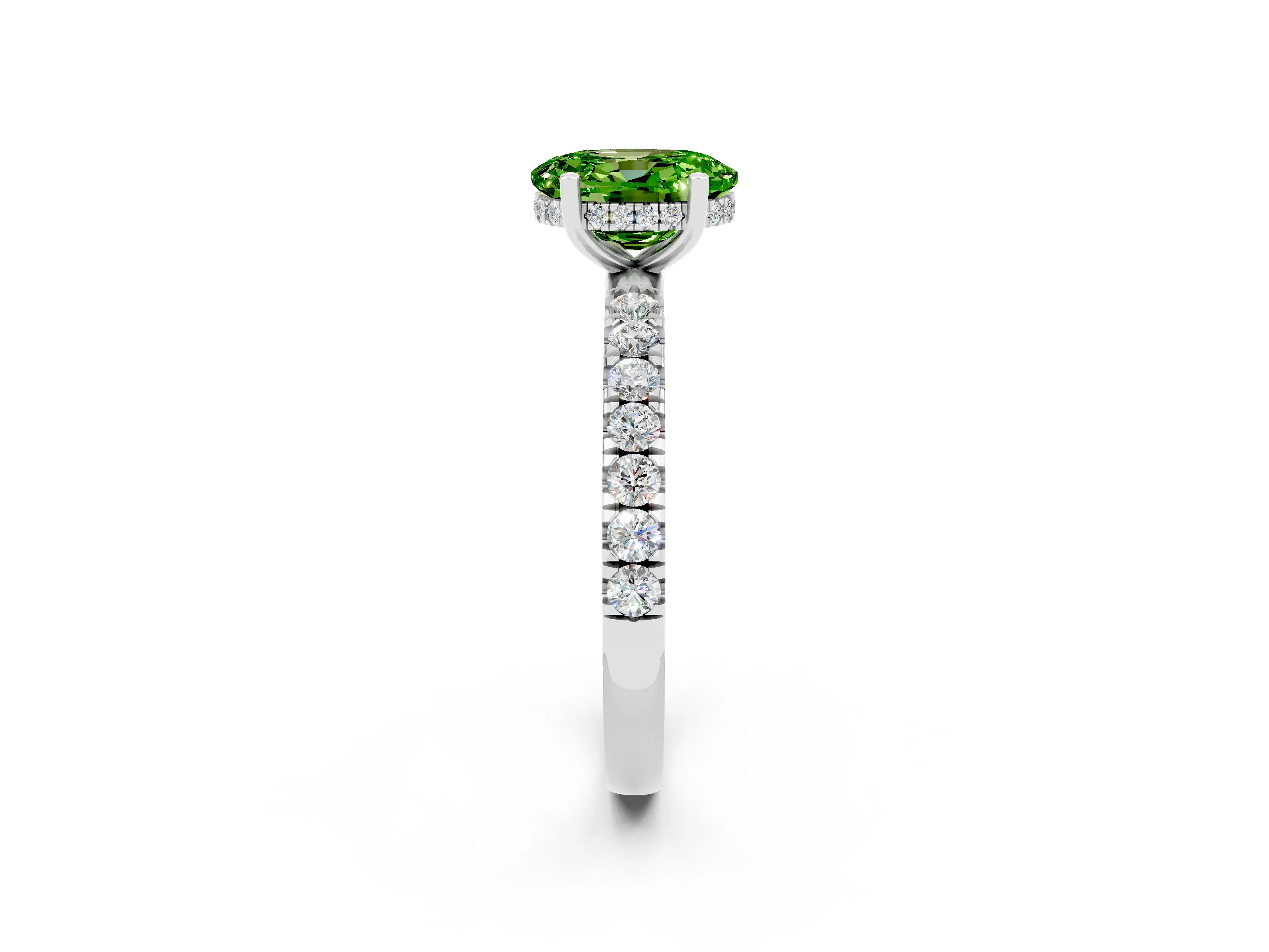 White gold Oval Cut Peridot Pave Band Solitaire Ring with Four-Prong Setting_14