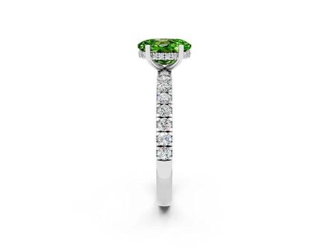 White gold Oval Cut Peridot Pave Band Solitaire Ring with Four-Prong Setting_14