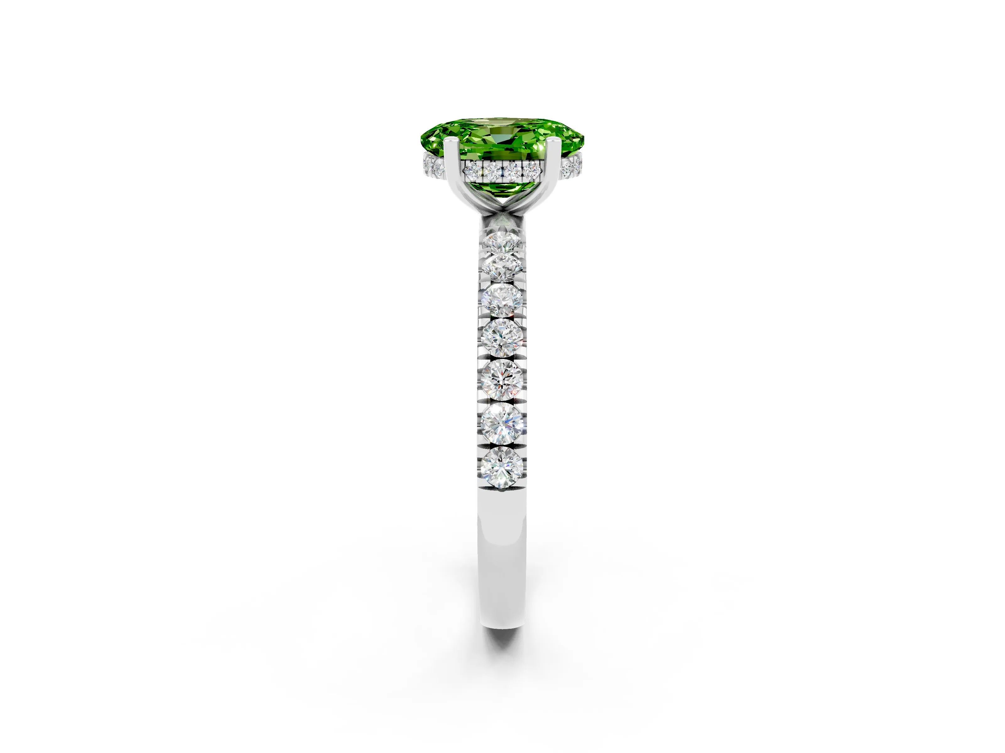 White gold Oval Cut Peridot Pave Band Solitaire Ring with Four-Prong Setting_26