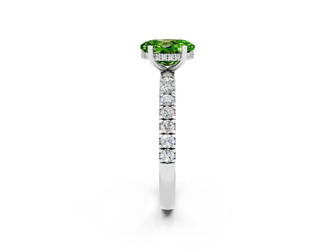White gold Oval Cut Peridot Pave Band Solitaire Ring with Four-Prong Setting_26