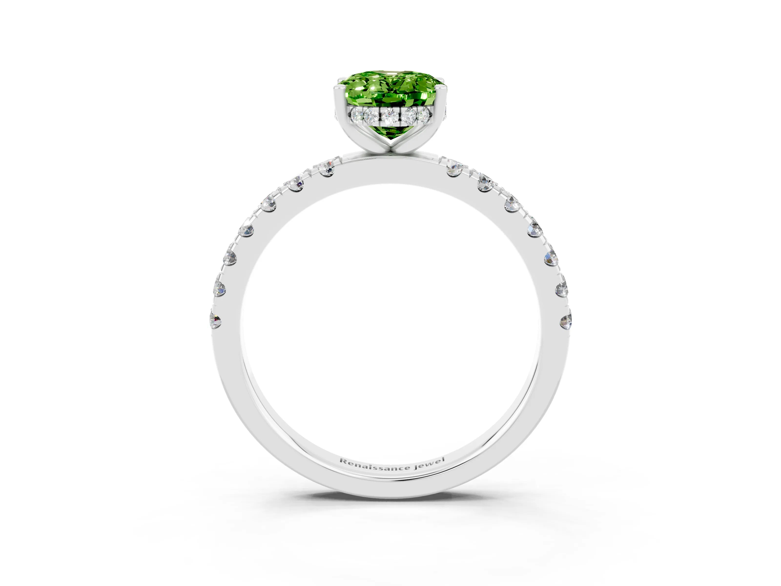 White gold Oval Cut Peridot Pave Band Solitaire Ring with Four-Prong Setting_27