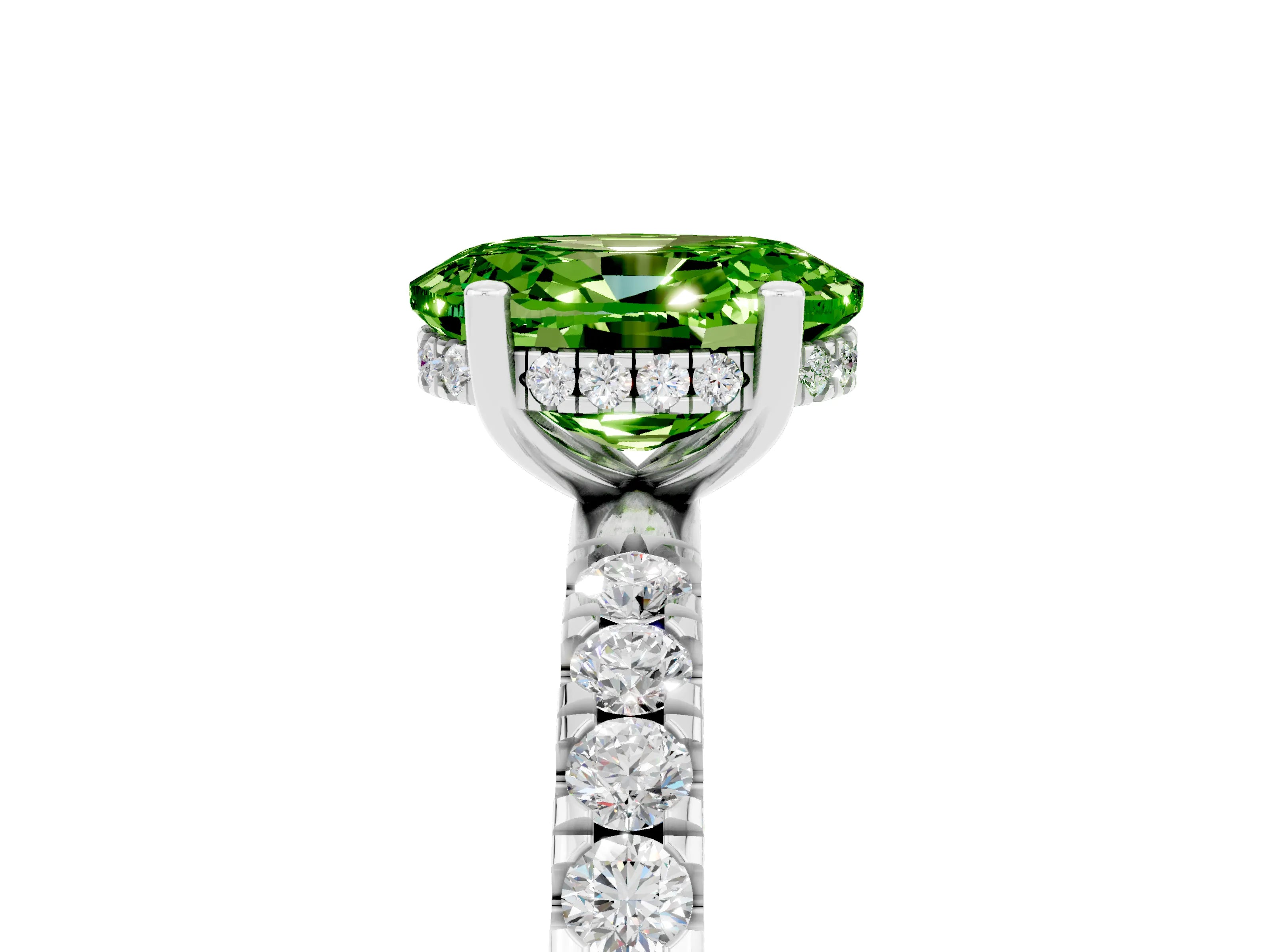 White gold Oval Cut Peridot Pave Band Solitaire Ring with Four-Prong Setting_29