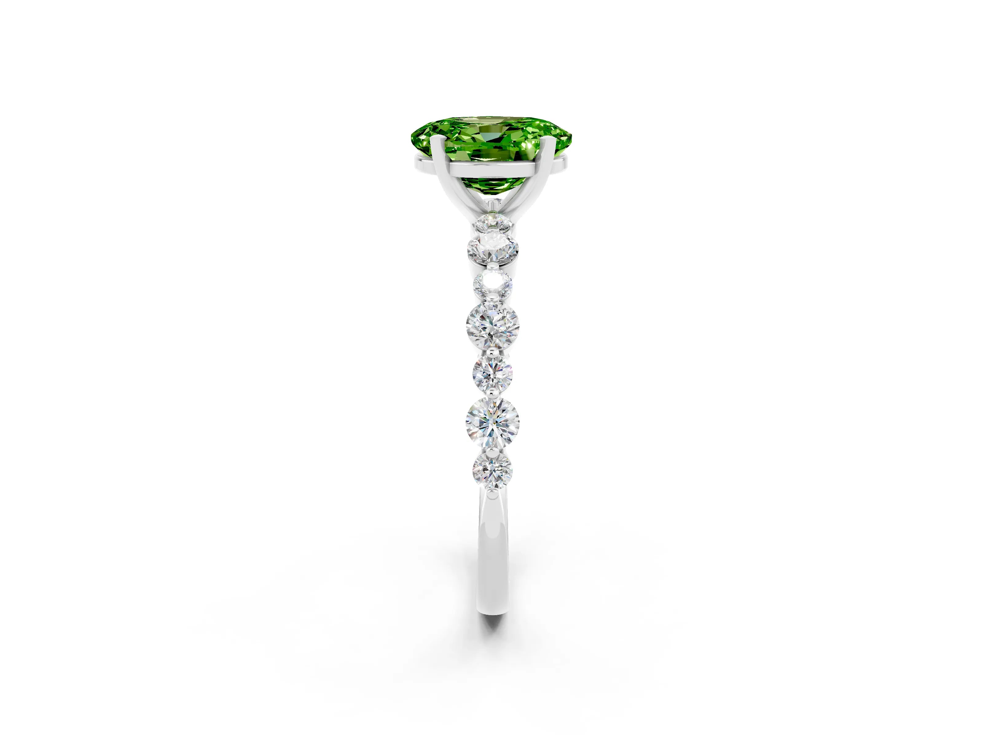 White gold Oval Cut Peridot Prong Set Engagement Ring with Pavé Band_2