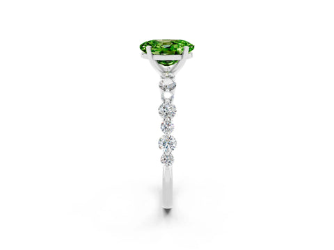 White gold Oval Cut Peridot Prong Set Engagement Ring with Pavé Band_2