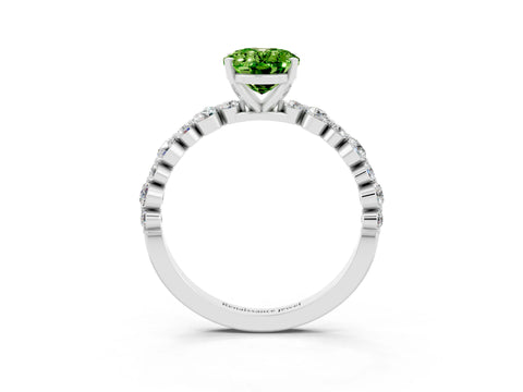 White gold Oval Cut Peridot Prong Set Engagement Ring with Pavé Band_3
