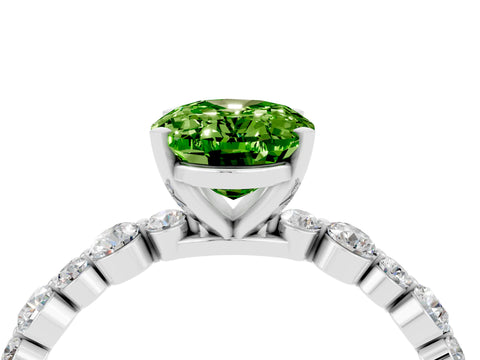 White gold Oval Cut Peridot Prong Set Engagement Ring with Pavé Band_4