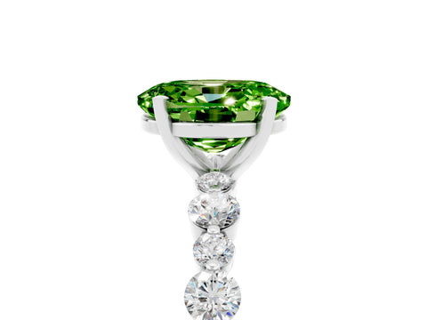 White gold Oval Cut Peridot Prong Set Engagement Ring with Pavé Band_5