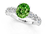 White gold Oval Cut Peridot Prong Setting with Side Stones on a Pave Band_1