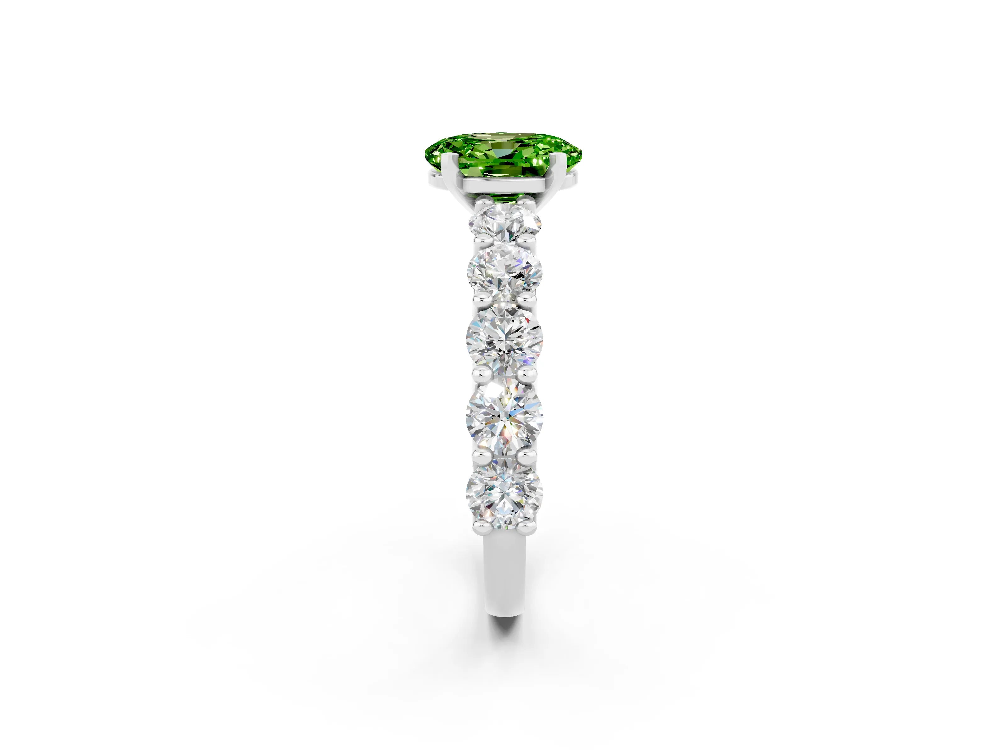 White gold Oval Cut Peridot Prong Setting with Side Stones on a Pave Band_2