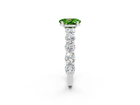 White gold Oval Cut Peridot Prong Setting with Side Stones on a Pave Band_2