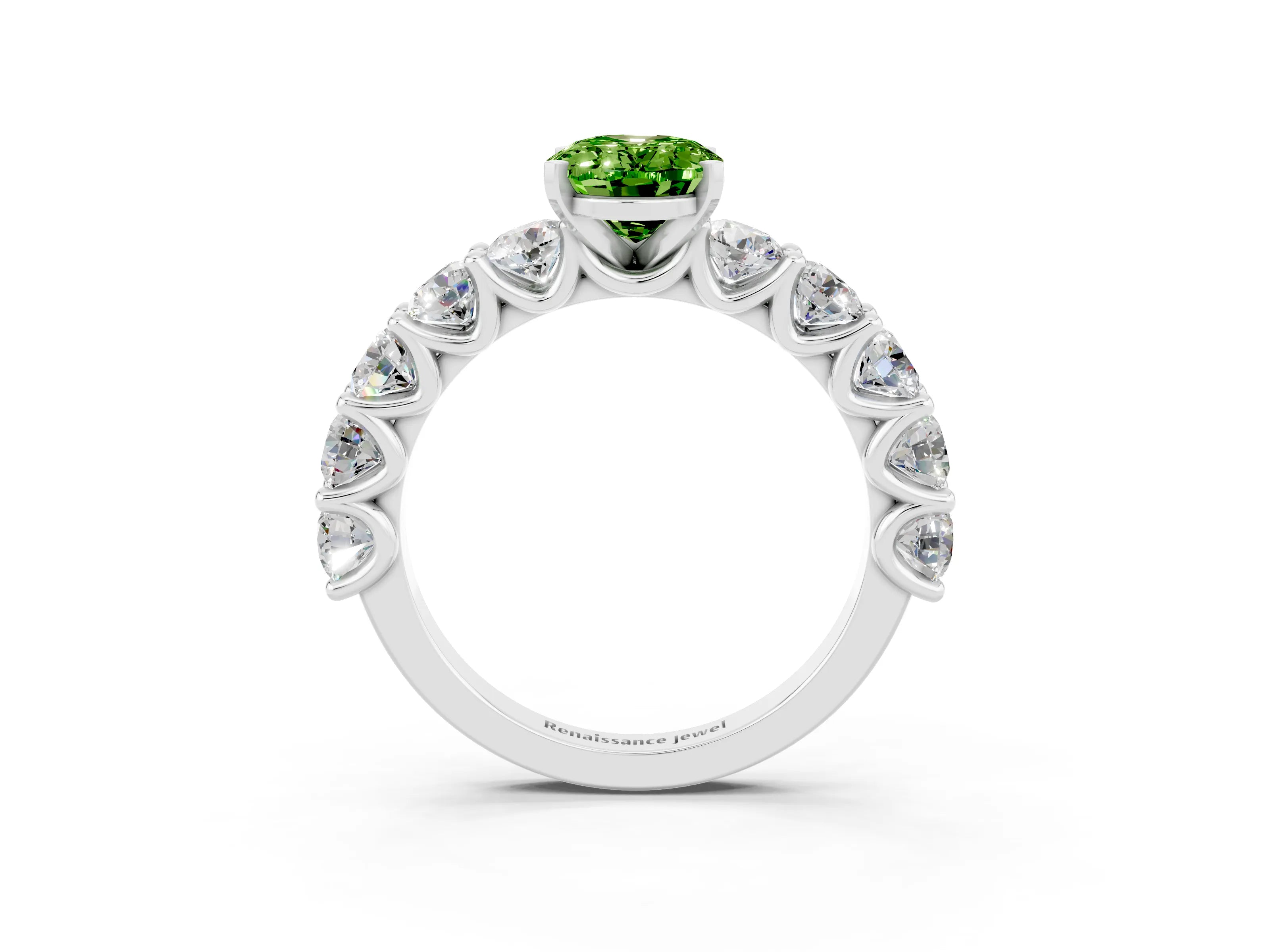 White gold Oval Cut Peridot Prong Setting with Side Stones on a Pave Band_3