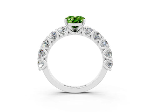 White gold Oval Cut Peridot Prong Setting with Side Stones on a Pave Band_3