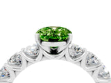 White gold Oval Cut Peridot Prong Setting with Side Stones on a Pave Band_4